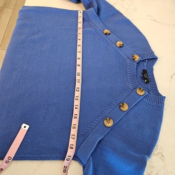 Ann Taylor Size Petite Large Shoulder Button Trim Ragland Sleeve Blue Sweater - Picture 10 of 12